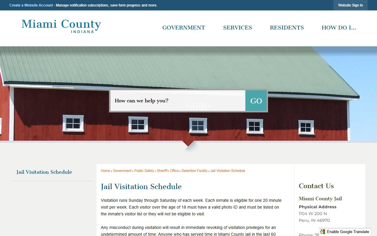 Miami County Jail visitation schedule and inmate service links